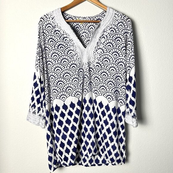 Roller Rabbit Geometric Embroidered Swimsuit Coverup Size Medium Resortwear Boho - Picture 1 of 8